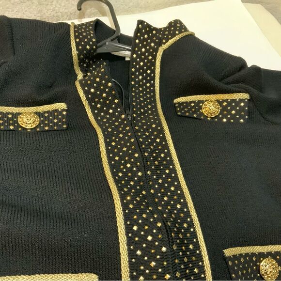 St. John’s Marie Gray, cropped black zipper jacket gold detail & matching pants - Picture 14 of 14